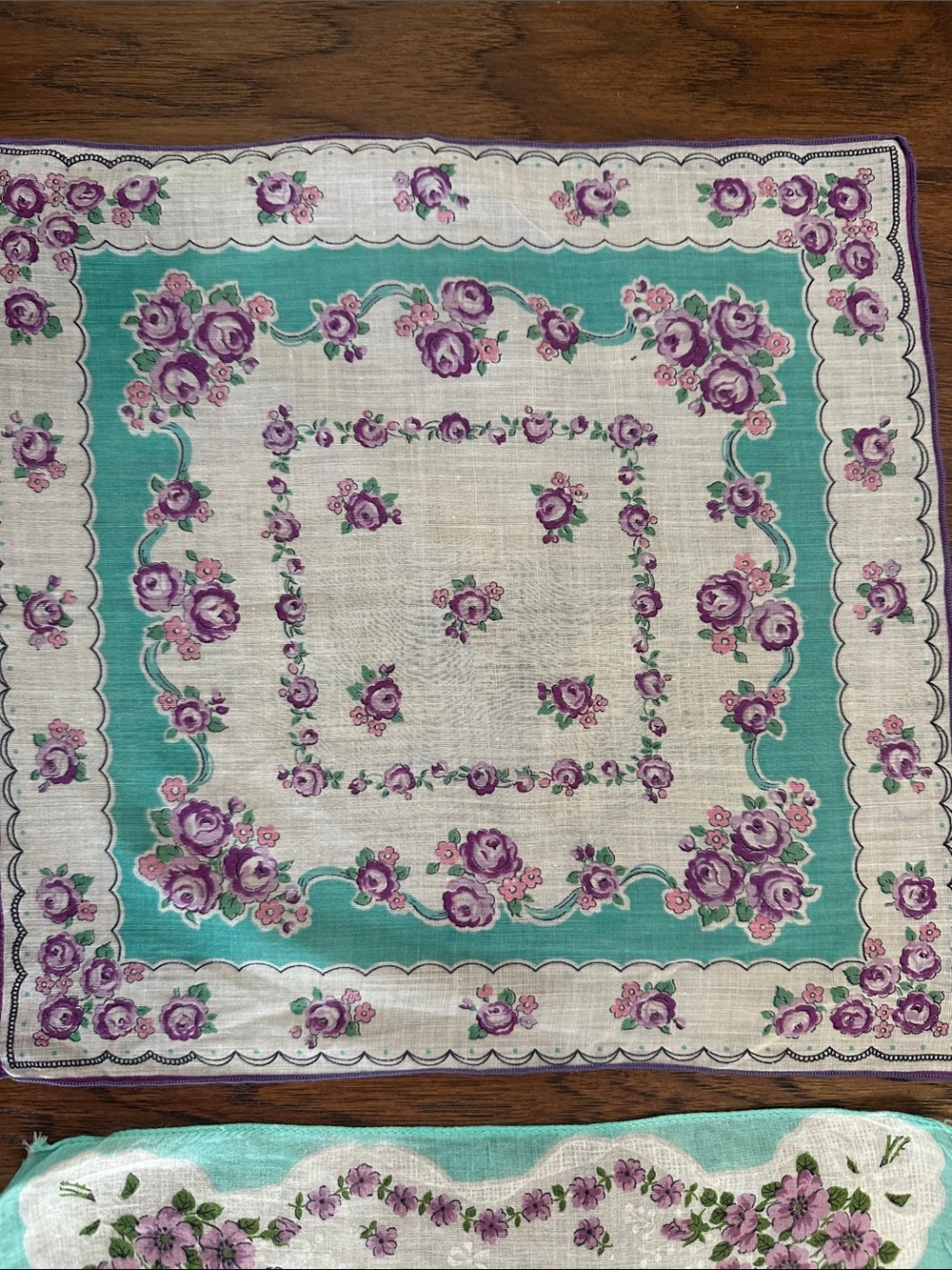 Vintage Floral Handkerchief Bundle - Purple & Teal Accents - Picture 5 of 5